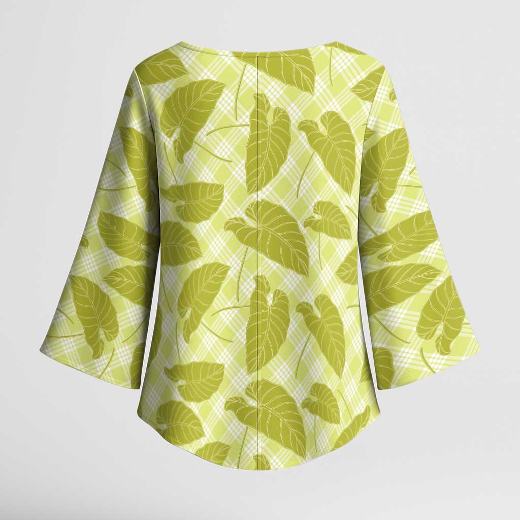Lime Green Hawaii Kalo Palaka Motifs Kimono Sleeve Blouse Hawaiian Taro Leaves Elegant Vibes LT14 - Polynesian Pride