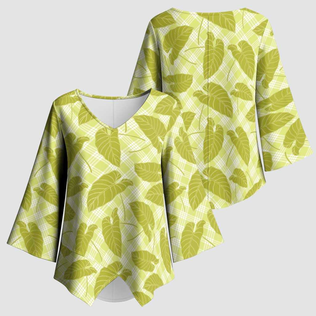 Lime Green Hawaii Kalo Palaka Motifs Kimono Sleeve Blouse Hawaiian Taro Leaves Elegant Vibes LT14 - Polynesian Pride