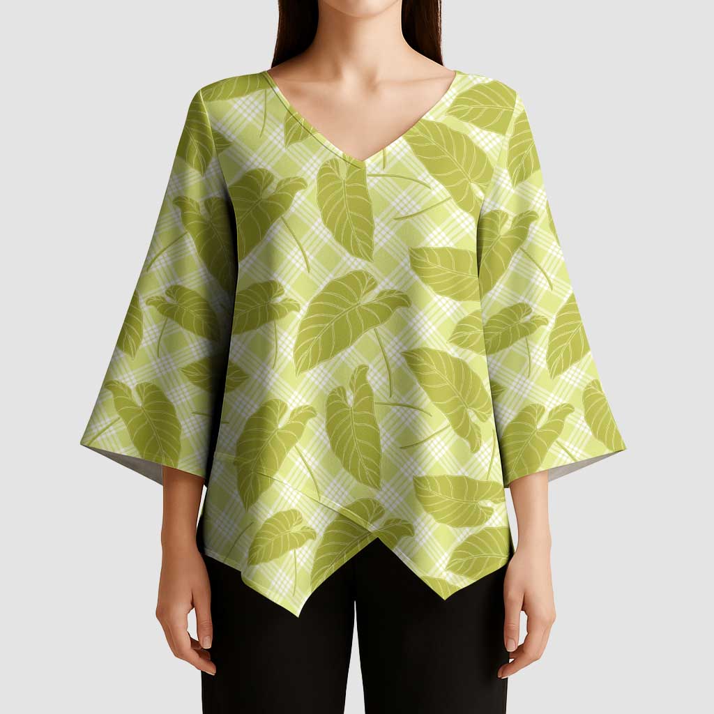 Lime Green Hawaii Kalo Palaka Motifs Kimono Sleeve Blouse Hawaiian Taro Leaves Elegant Vibes LT14 - Polynesian Pride