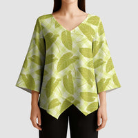 Lime Green Hawaii Kalo Palaka Motifs Kimono Sleeve Blouse Hawaiian Taro Leaves Elegant Vibes LT14 - Polynesian Pride