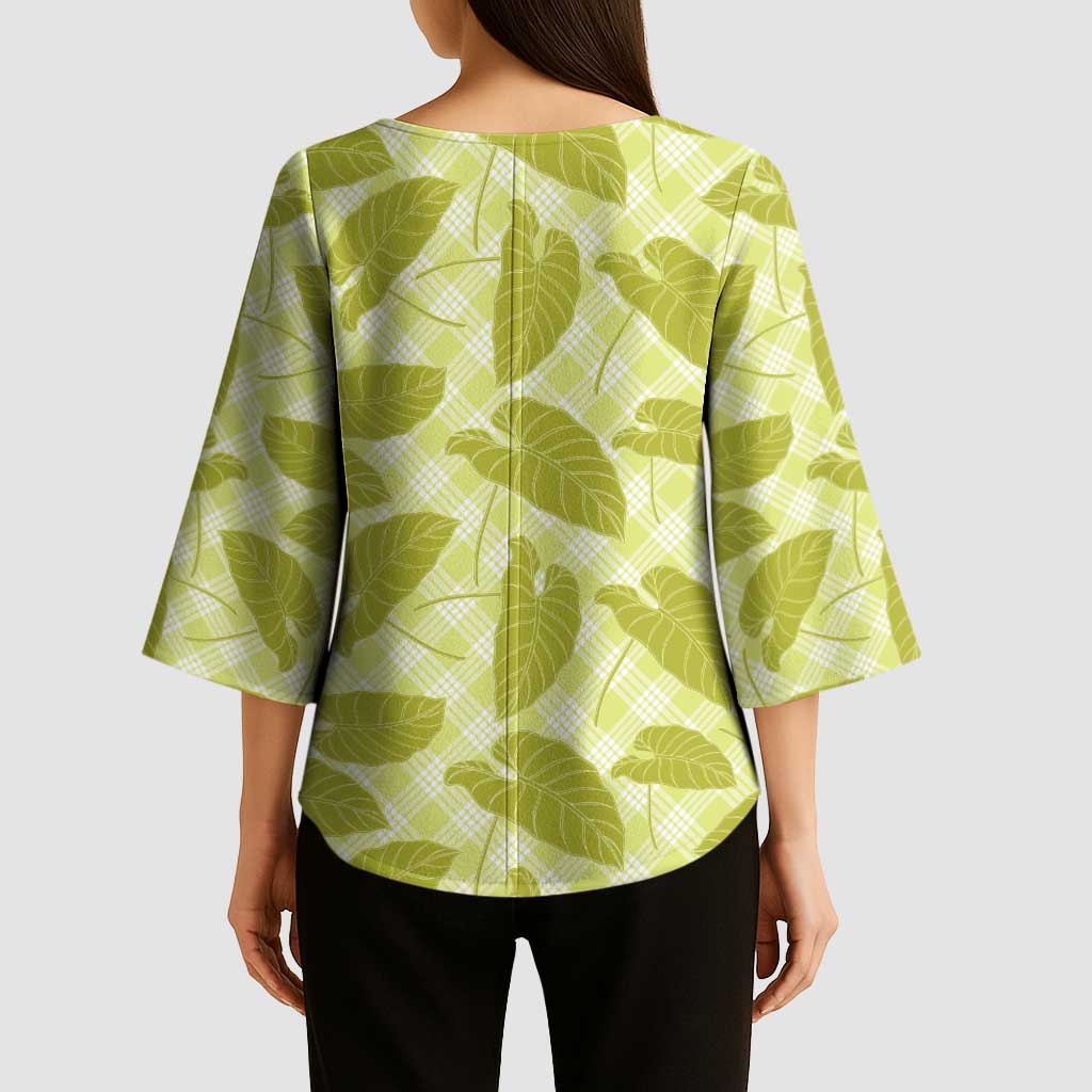 Lime Green Hawaii Kalo Palaka Motifs Kimono Sleeve Blouse Hawaiian Taro Leaves Elegant Vibes LT14 - Polynesian Pride
