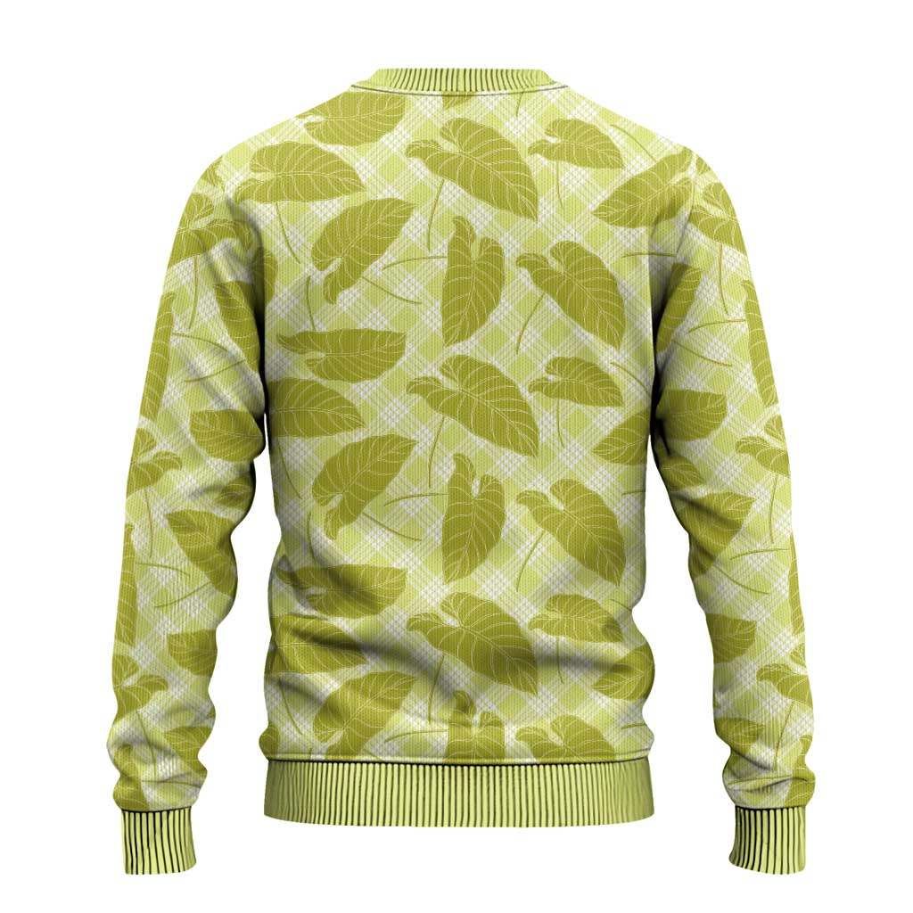 Lime Green Hawaii Kalo Palaka Motifs Ugly Christmas Sweater Hawaiian Taro Leaves Elegant Vibes LT14 - Polynesian Pride