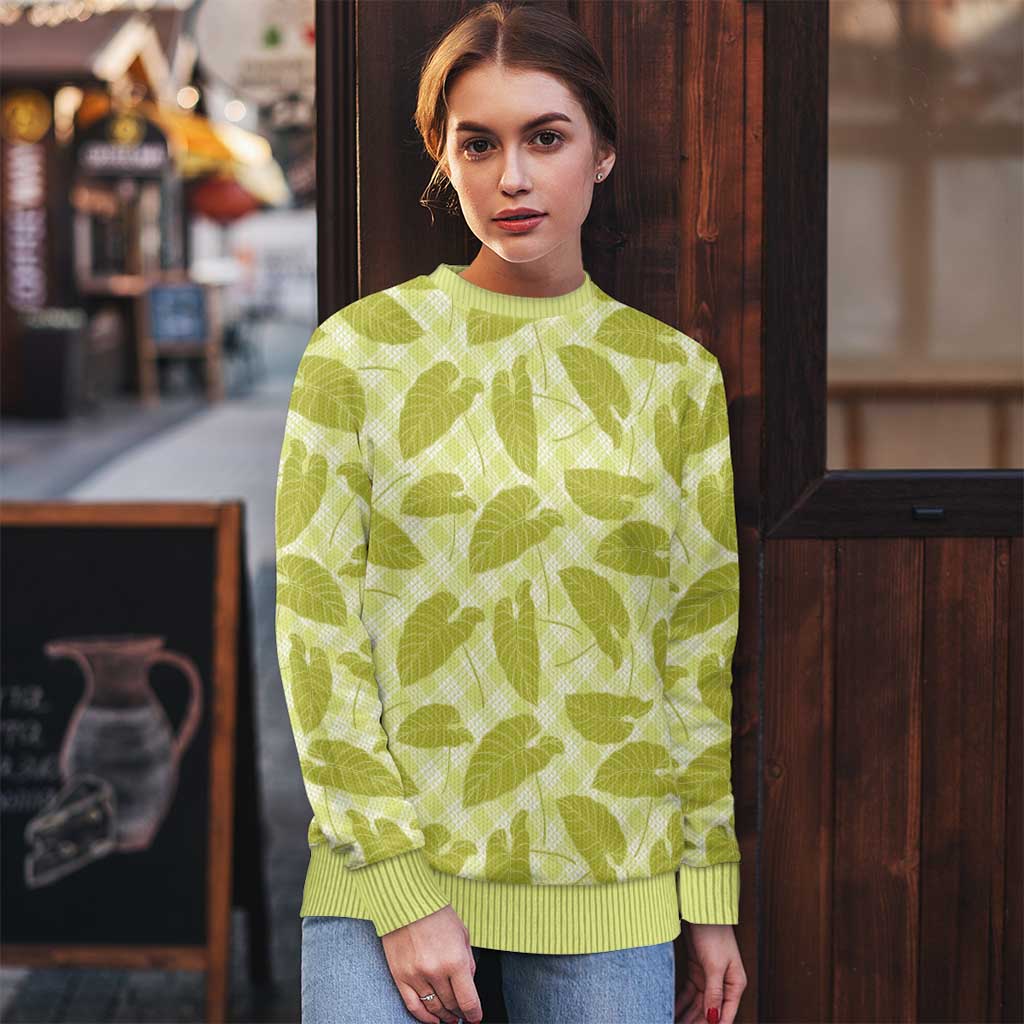 Lime Green Hawaii Kalo Palaka Motifs Ugly Christmas Sweater Hawaiian Taro Leaves Elegant Vibes LT14 - Polynesian Pride