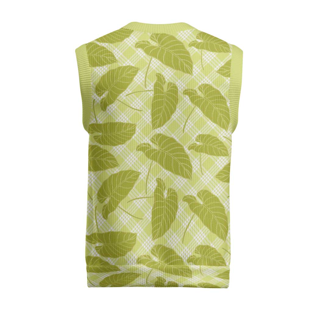 Lime Green Hawaii Kalo Palaka Motifs Christmas Knitted V-Neck Vest Hawaiian Taro Leaves Elegant Vibes LT14 - Polynesian Pride