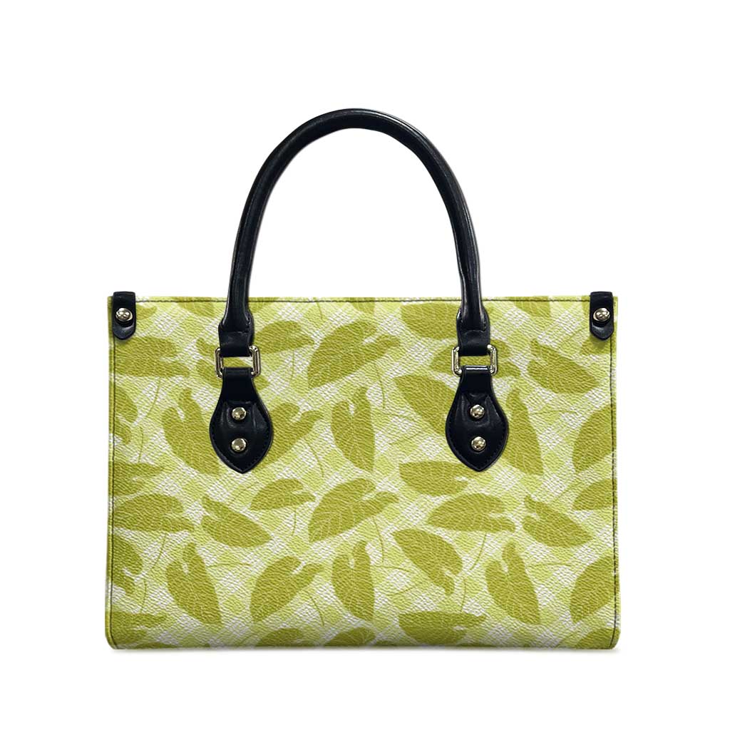 Lime Green Hawaii Kalo Palaka Motifs Leather Bag Hawaiian Taro Leaves Elegant Vibes LT14 - Polynesian Pride