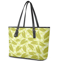 Lime Green Hawaii Kalo Palaka Motifs Leather Tote Bag Hawaiian Taro Leaves Elegant Vibes LT14 - Polynesian Pride