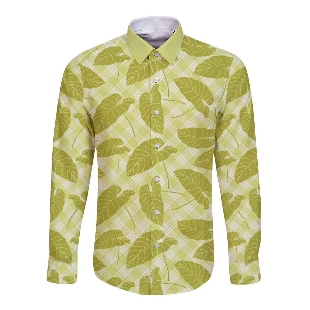 Lime Green Hawaii Kalo Palaka Long Sleeve Button Shirt - Hawaiian Taro Leaves Elegant Vibes LT14 Unisex Lime Green - Polynesian Pride
