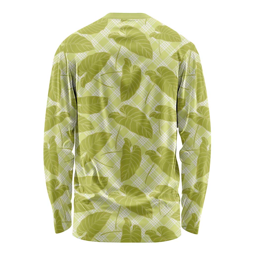 Lime Green Hawaii Kalo Palaka Motifs Long Sleeve Shirt Hawaiian Taro Leaves Elegant Vibes LT14 - Polynesian Pride