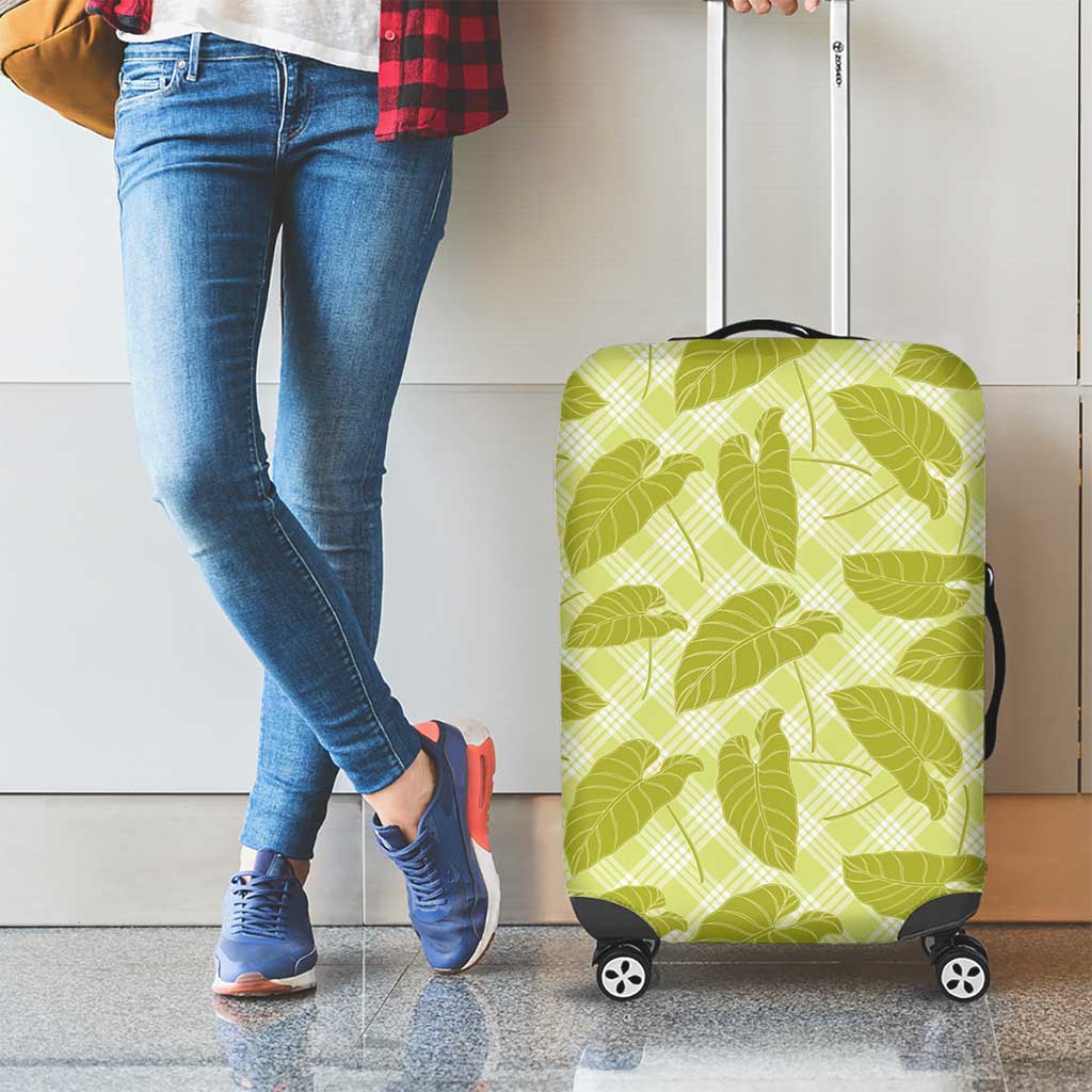 Lime Green Hawaii Kalo Palaka Motifs Luggage Cover Hawaiian Taro Leaves Elegant Vibes LT14 - Polynesian Pride