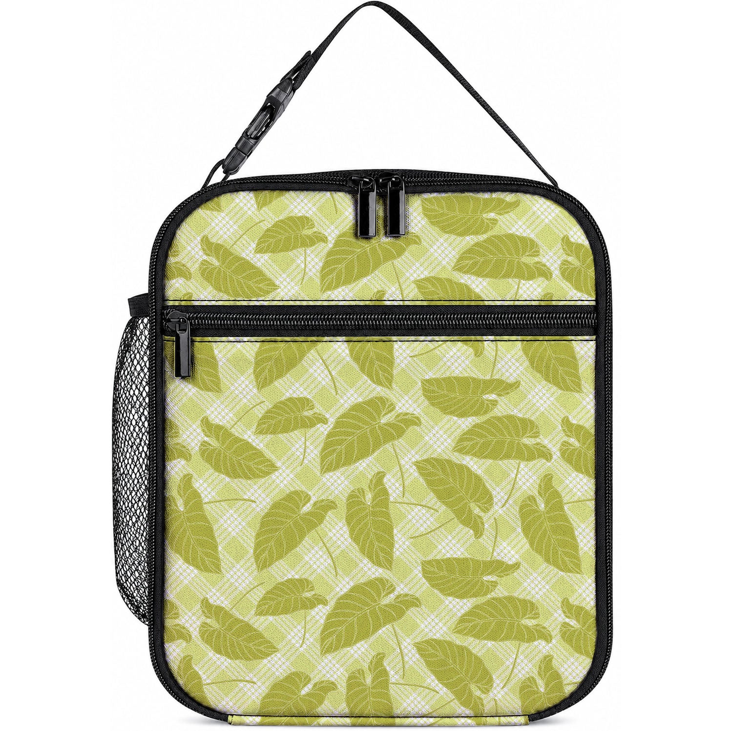 Lime Green Hawaii Kalo Palaka Motifs Lunch Bag Hawaiian Taro Leaves Elegant Vibes
