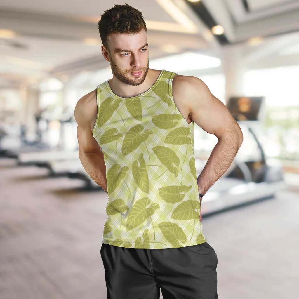 Lime Green Hawaii Kalo Palaka Motifs Men Tank Top Hawaiian Taro Leaves Elegant Vibes LT14 Lime Green - Polynesian Pride
