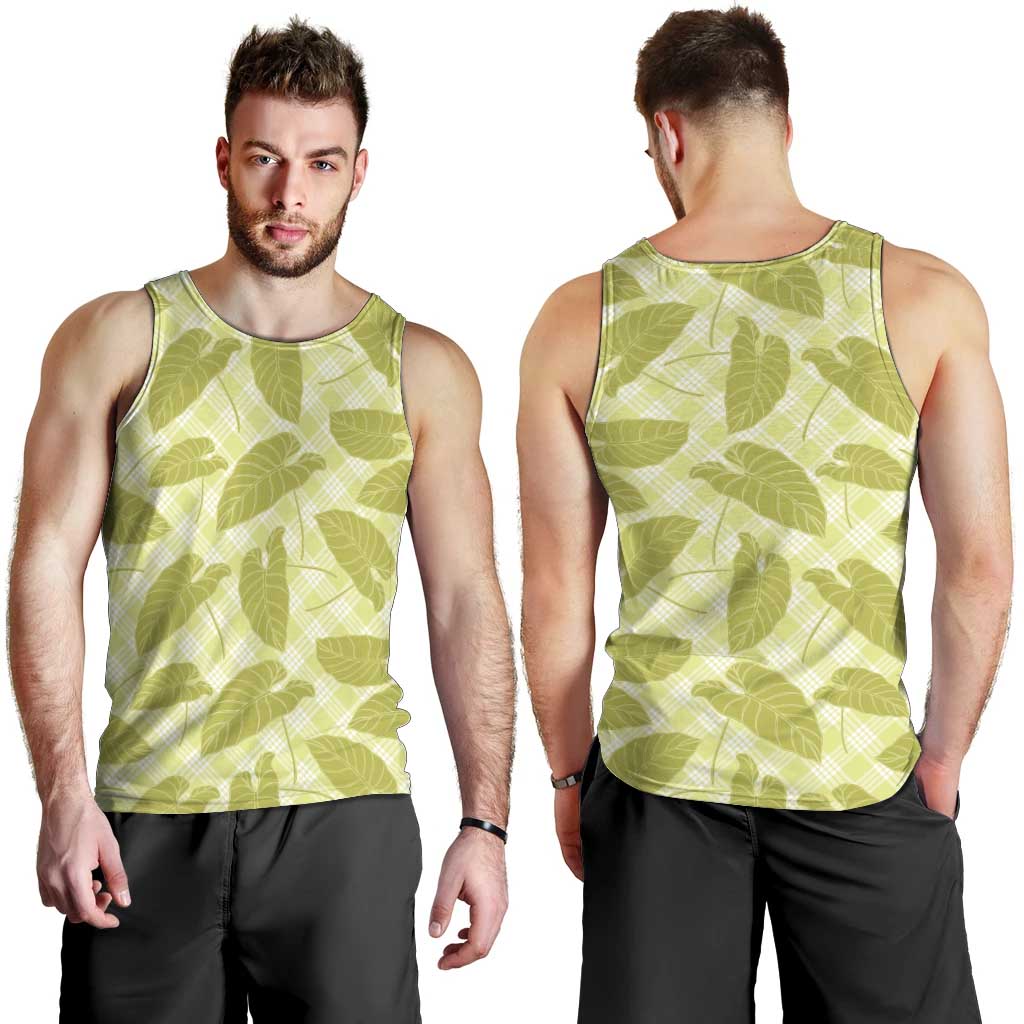 Lime Green Hawaii Kalo Palaka Motifs Men Tank Top Hawaiian Taro Leaves Elegant Vibes LT14 - Polynesian Pride