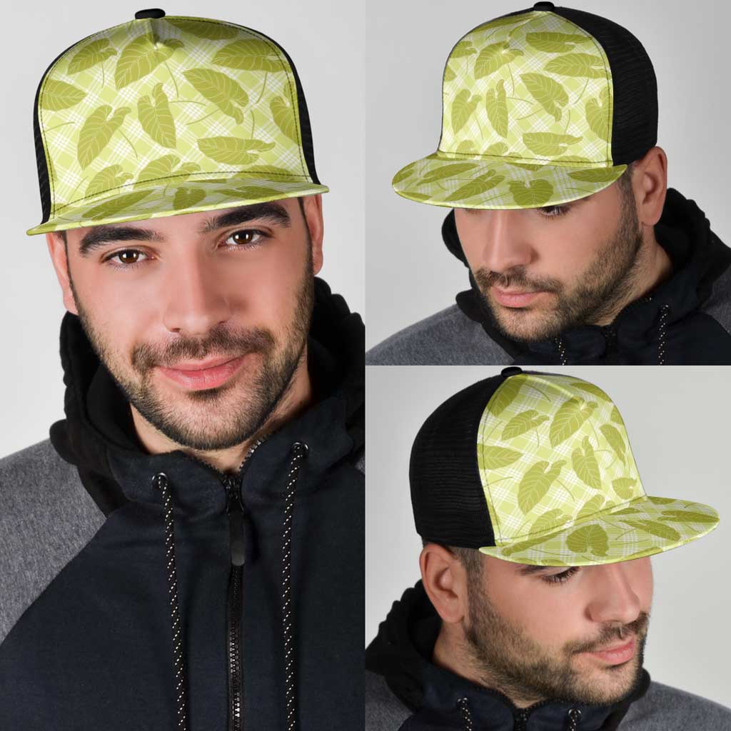 Lime Green Hawaii Kalo Palaka Motifs Mesh Trucker Cap Hawaiian Taro Leaves Elegant Vibes