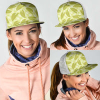 Lime Green Hawaii Kalo Palaka Motifs Mesh Trucker Cap Hawaiian Taro Leaves Elegant Vibes