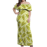 Lime Green Hawaii Kalo Palaka Motifs Off Shoulder Maxi Dress Hawaiian Taro Leaves Elegant Vibes LT14 Women Lime Green - Polynesian Pride