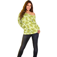 Lime Green Hawaii Kalo Palaka Motifs Off Shoulder Sweater Hawaiian Taro Leaves Elegant Vibes LT14 - Polynesian Pride