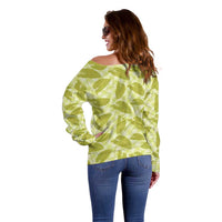 Lime Green Hawaii Kalo Palaka Motifs Off Shoulder Sweater Hawaiian Taro Leaves Elegant Vibes LT14 - Polynesian Pride