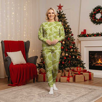 Lime Green Hawaii Kalo Palaka Motifs Christmas Pajama Set Hawaiian Taro Leaves Elegant Vibes LT14 Women Lime Green - Polynesian Pride