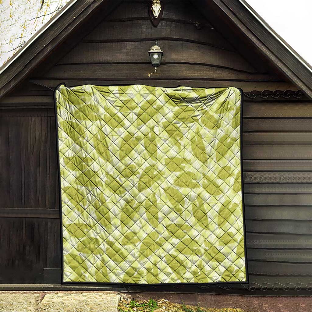 Lime Green Hawaii Kalo Palaka Motifs Quilt Hawaiian Taro Leaves Elegant Vibes LT14 - Polynesian Pride