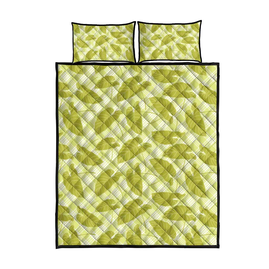 Lime Green Hawaii Kalo Palaka Motifs Quilt Bed Set Hawaiian Taro Leaves Elegant Vibes LT14 - Polynesian Pride