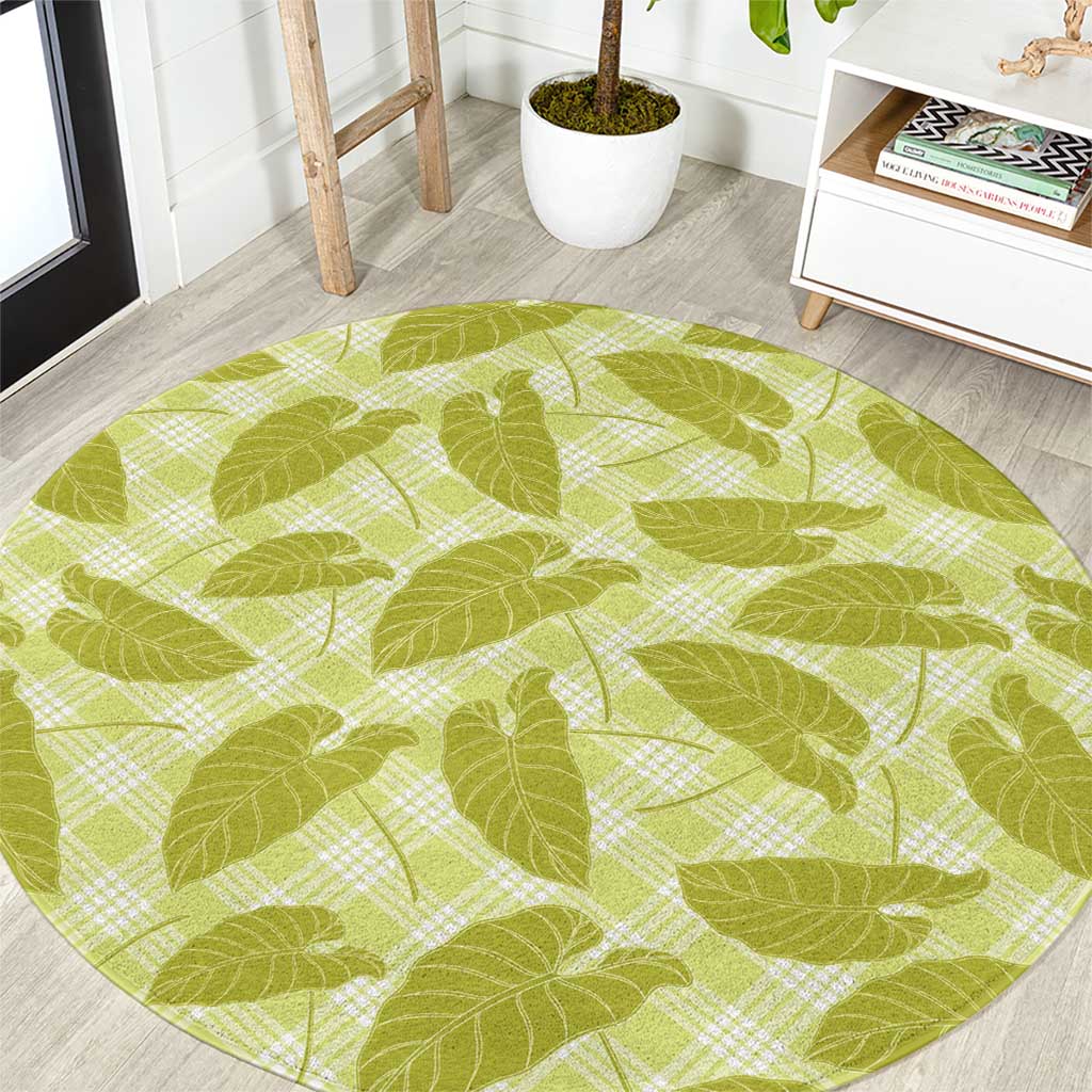 Lime Green Hawaii Kalo Palaka Motifs Round Carpet Hawaiian Taro Leaves Elegant Vibes LT14 Lime Green - Polynesian Pride