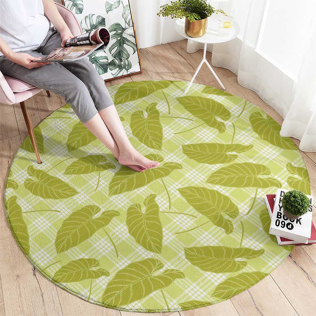 Lime Green Hawaii Kalo Palaka Motifs Round Carpet Hawaiian Taro Leaves Elegant Vibes LT14 - Polynesian Pride
