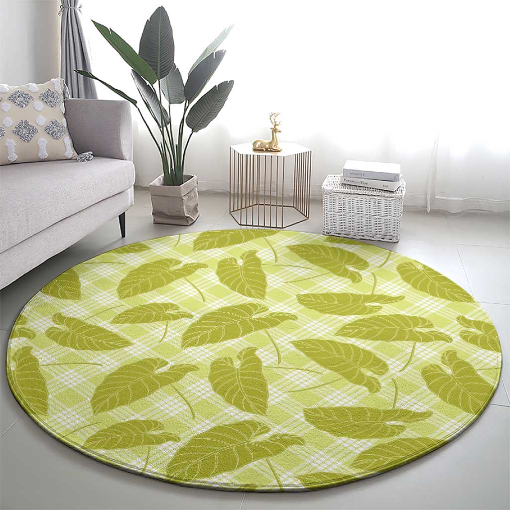 Lime Green Hawaii Kalo Palaka Motifs Round Carpet Hawaiian Taro Leaves Elegant Vibes LT14 - Polynesian Pride