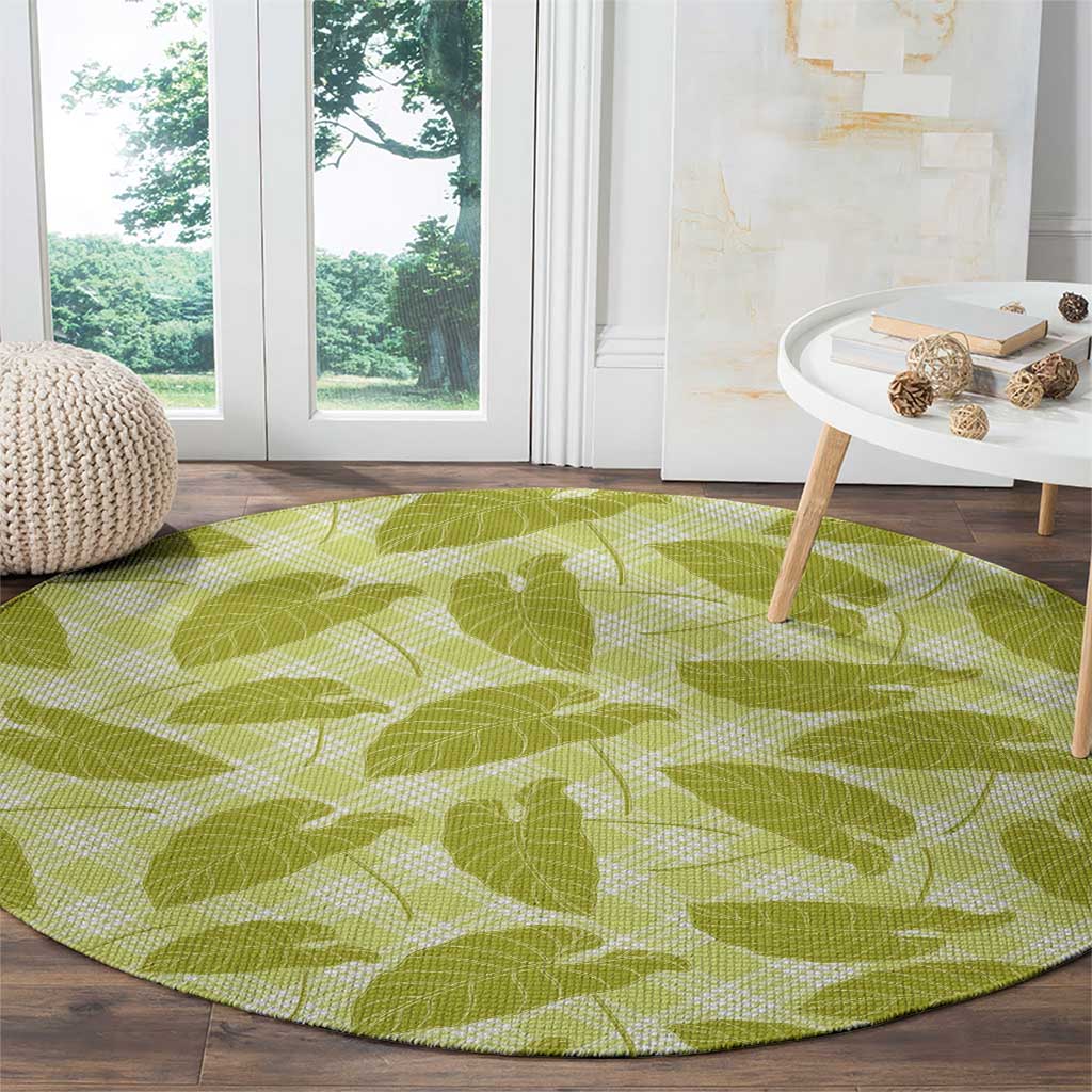 Lime Green Hawaii Kalo Palaka Motifs Round Carpet Hawaiian Taro Leaves Elegant Vibes LT14 - Polynesian Pride