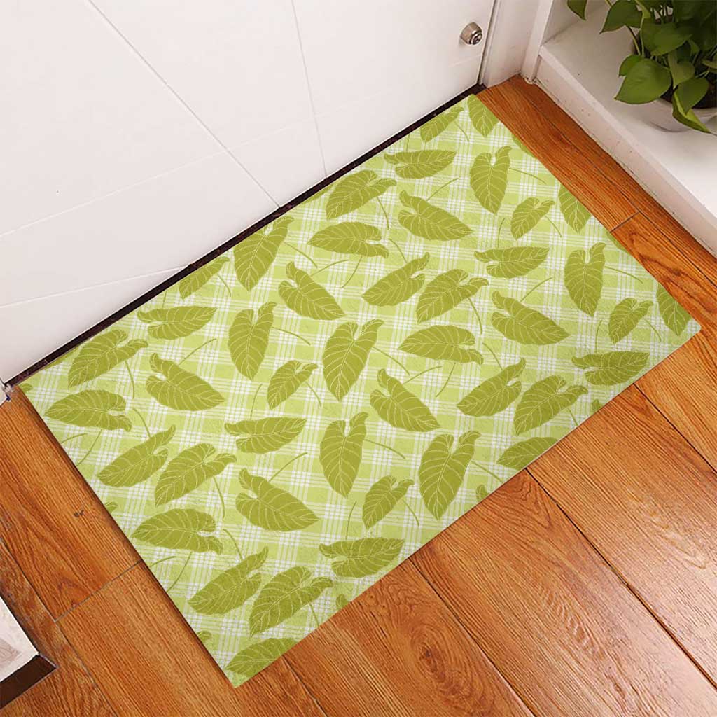 Lime Green Hawaii Kalo Palaka Motifs Rubber Doormat Hawaiian Taro Leaves Elegant Vibes LT14 - Polynesian Pride
