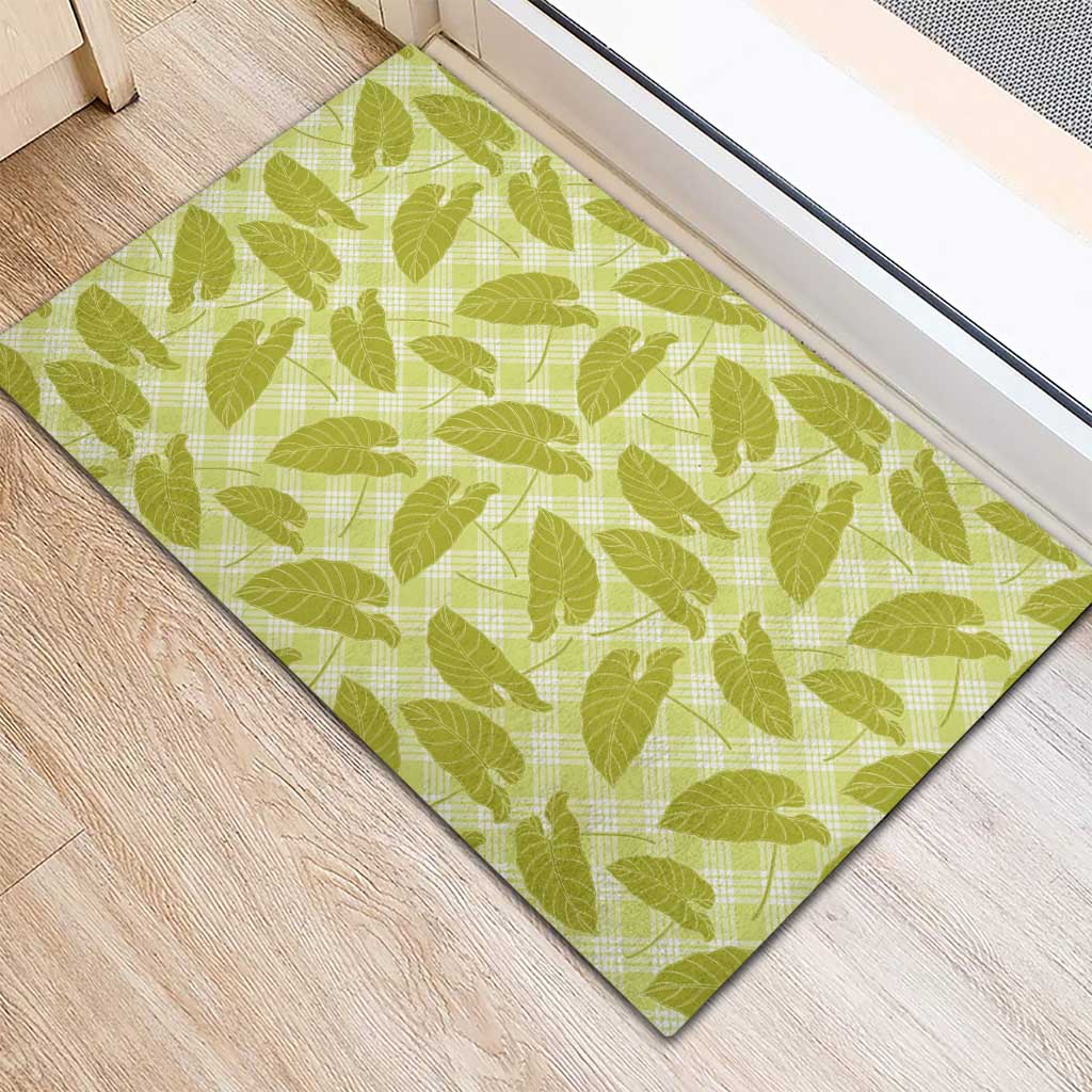 Lime Green Hawaii Kalo Palaka Motifs Rubber Doormat Hawaiian Taro Leaves Elegant Vibes LT14 - Polynesian Pride