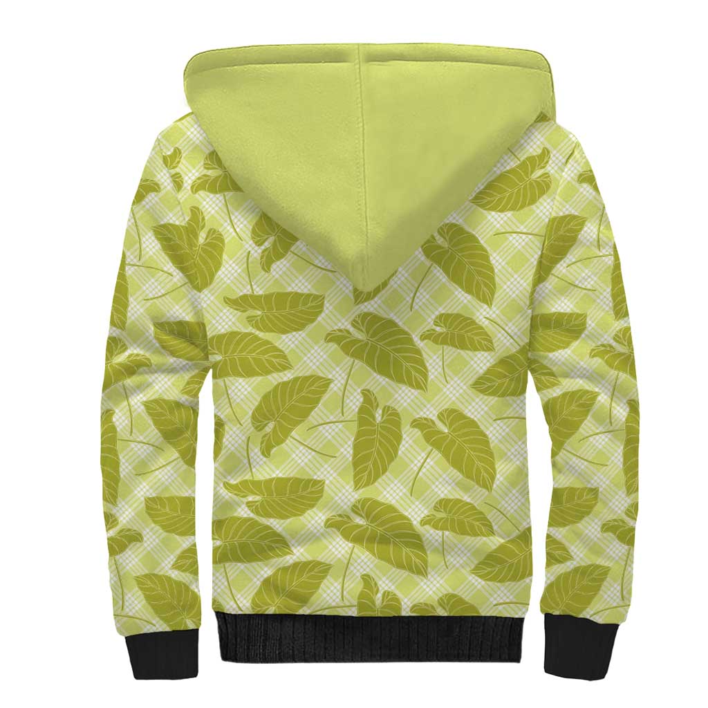 Lime Green Hawaii Kalo Palaka Motifs Sherpa Hoodie Hawaiian Taro Leaves Elegant Vibes LT14 - Polynesian Pride