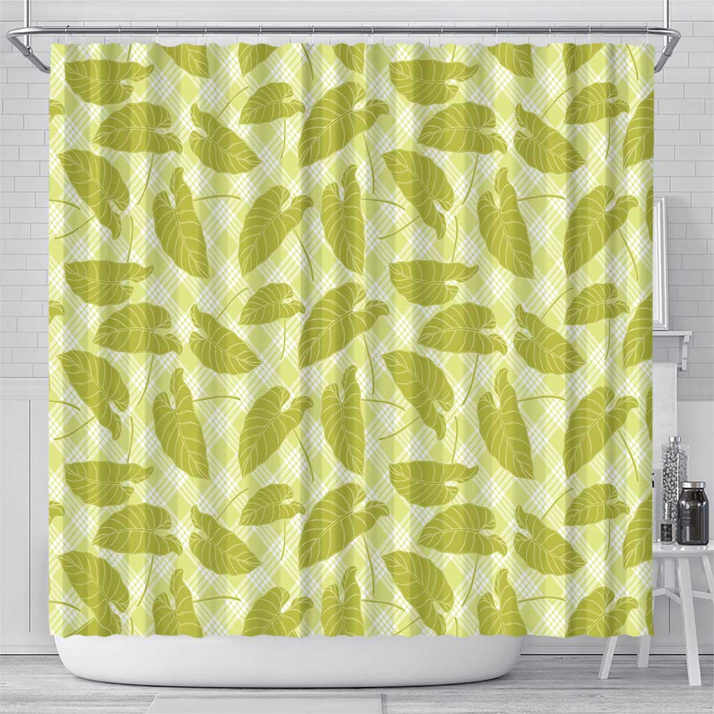 Lime Green Hawaii Kalo Palaka Motifs Shower Curtain Hawaiian Taro Leaves Elegant Vibes LT14 - Polynesian Pride