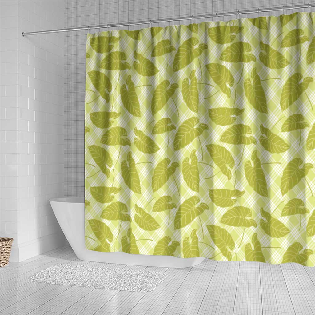 Lime Green Hawaii Kalo Palaka Motifs Shower Curtain Hawaiian Taro Leaves Elegant Vibes LT14 - Polynesian Pride