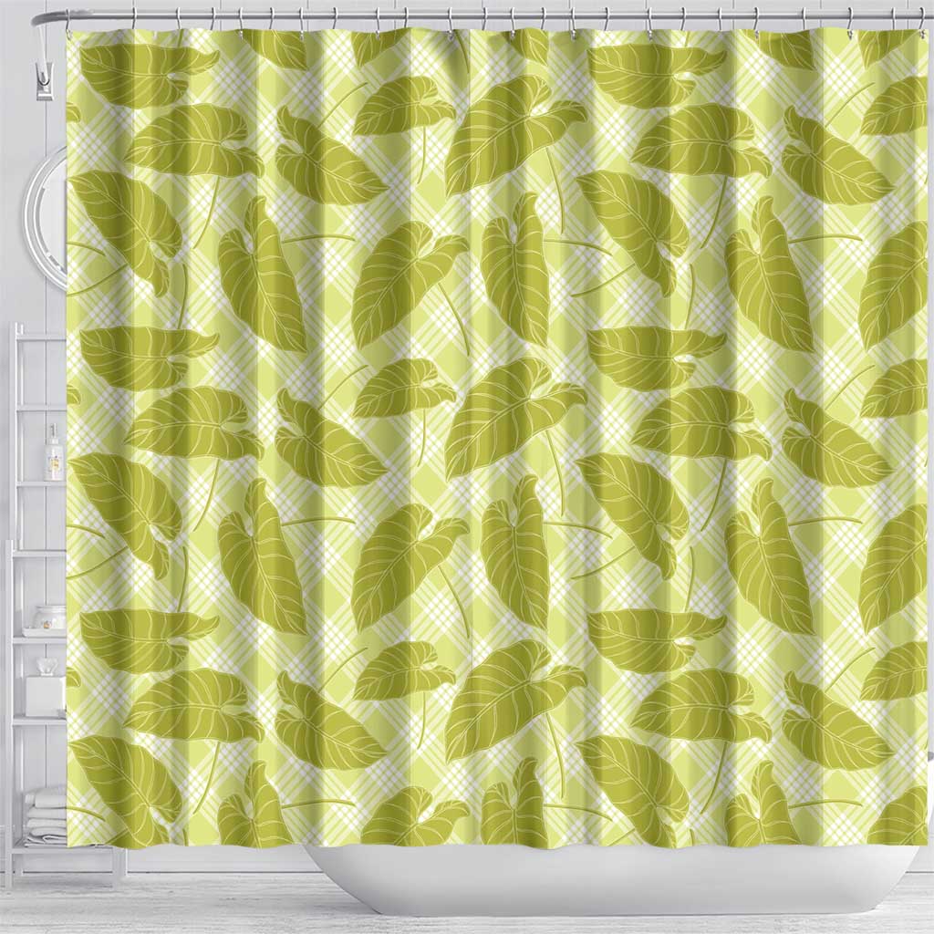 Lime Green Hawaii Kalo Palaka Motifs Shower Curtain Hawaiian Taro Leaves Elegant Vibes LT14 - Polynesian Pride