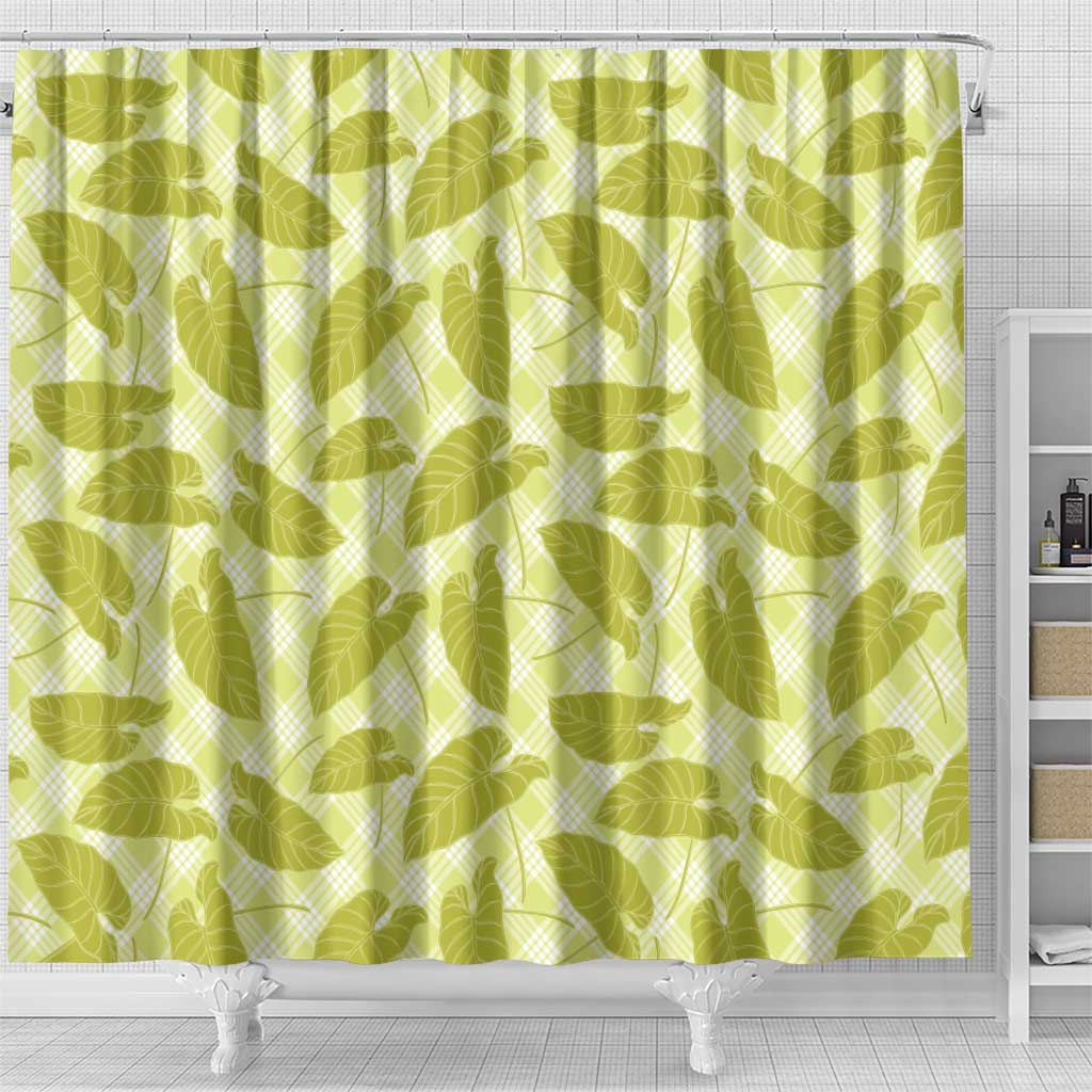 Lime Green Hawaii Kalo Palaka Motifs Shower Curtain Hawaiian Taro Leaves Elegant Vibes LT14 - Polynesian Pride