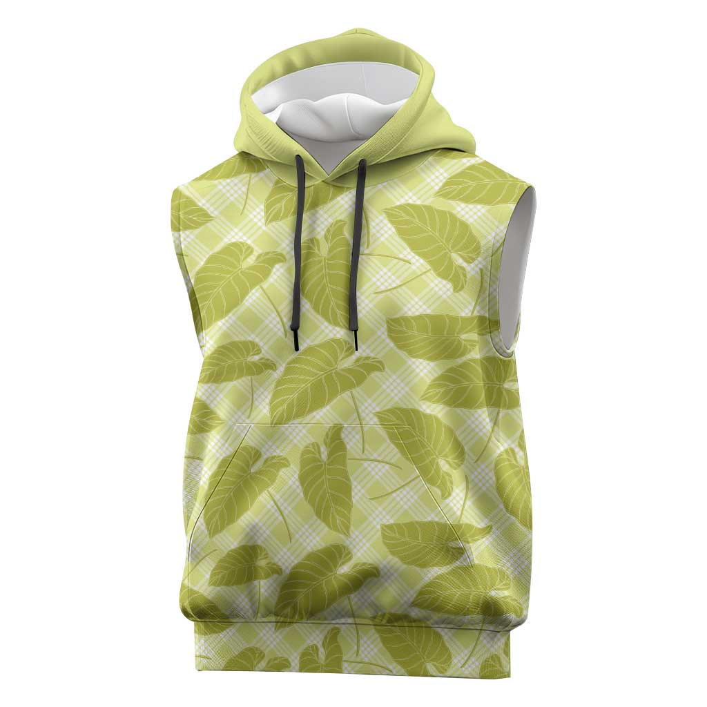 Lime Green Hawaii Kalo Palaka Motifs Sleeveless Hoodie Hawaiian Taro Leaves Elegant Vibes LT14 Lime Green - Polynesian Pride