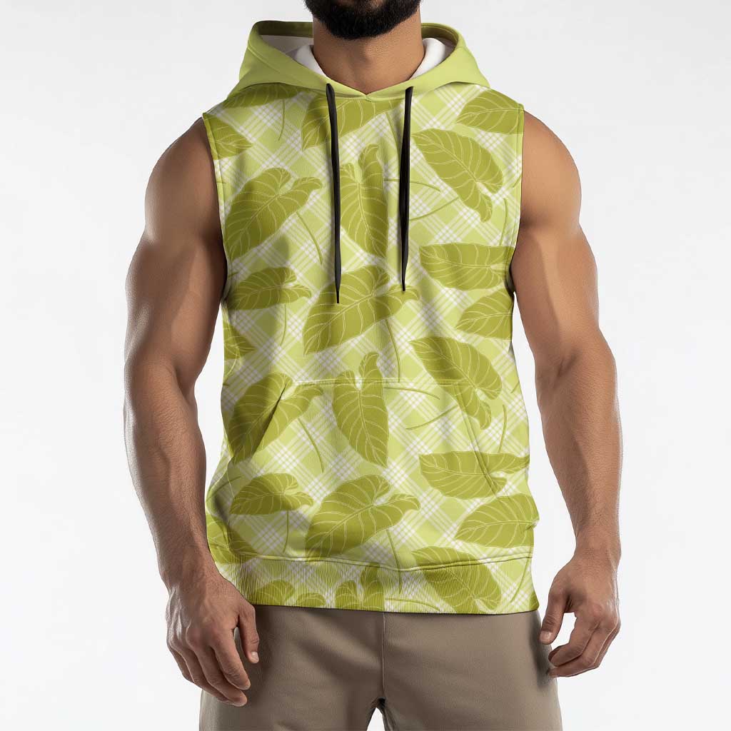 Lime Green Hawaii Kalo Palaka Motifs Sleeveless Hoodie Hawaiian Taro Leaves Elegant Vibes LT14 - Polynesian Pride