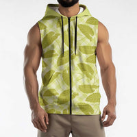 Lime Green Hawaii Kalo Palaka Motifs Sleeveless Zip Hoodie Hawaiian Taro Leaves Elegant Vibes LT14 - Polynesian Pride
