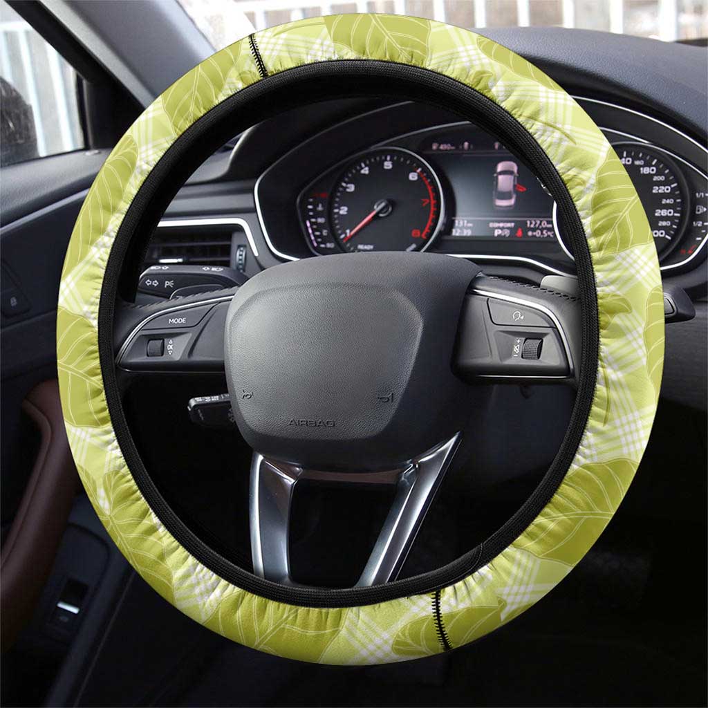 Lime Green Hawaii Kalo Palaka Motifs Steering Wheel Cover Hawaiian Taro Leaves Elegant Vibes LT14 - Polynesian Pride