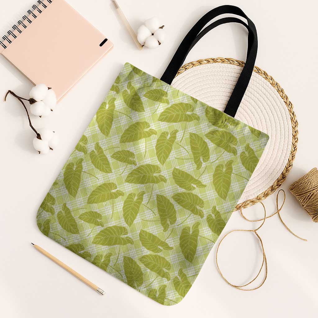 Lime Green Hawaii Kalo Palaka Motifs Tote Bag Hawaiian Taro Leaves Elegant Vibes LT14 Black Strap One Size Lime Green - Polynesian Pride