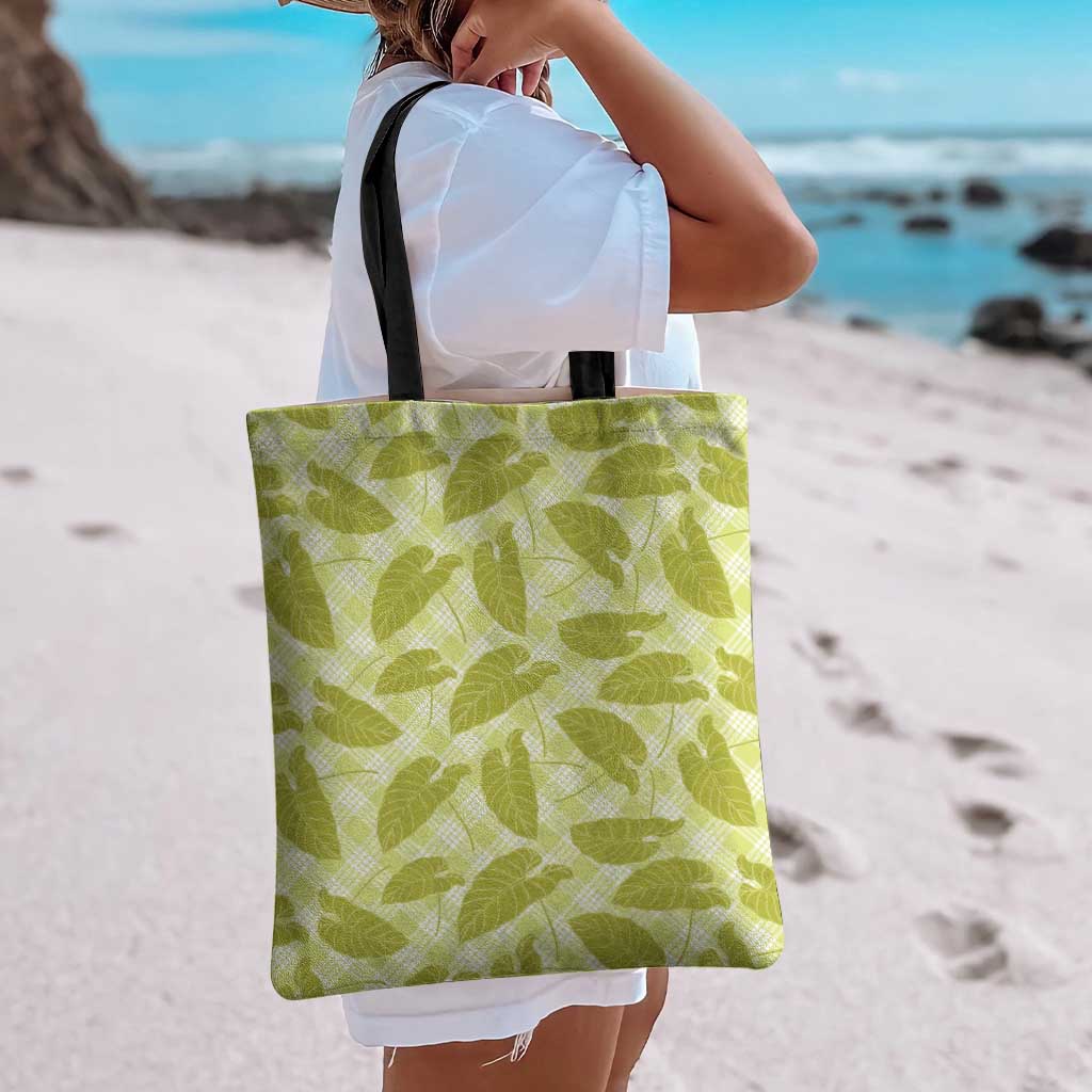 Lime Green Hawaii Kalo Palaka Motifs Tote Bag Hawaiian Taro Leaves Elegant Vibes LT14 - Polynesian Pride