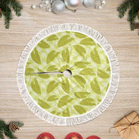 Lime Green Hawaii Kalo Palaka Motifs Tree Skirt Hawaiian Taro Leaves Elegant Vibes LT14 Fringed Lime Green - Polynesian Pride