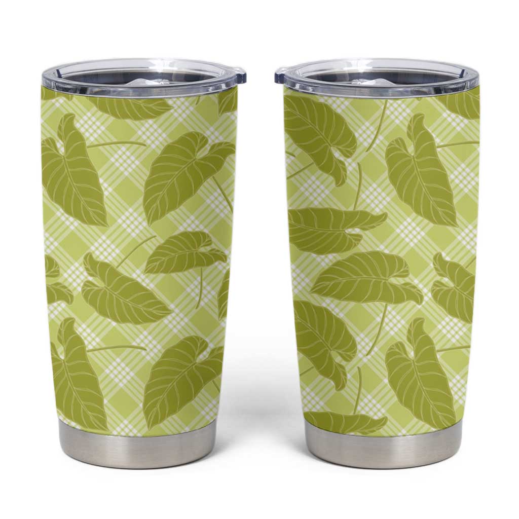 Lime Green Hawaii Kalo Palaka Motifs Tumbler Cup Hawaiian Taro Leaves Elegant Vibes LT14 Lime Green - Polynesian Pride