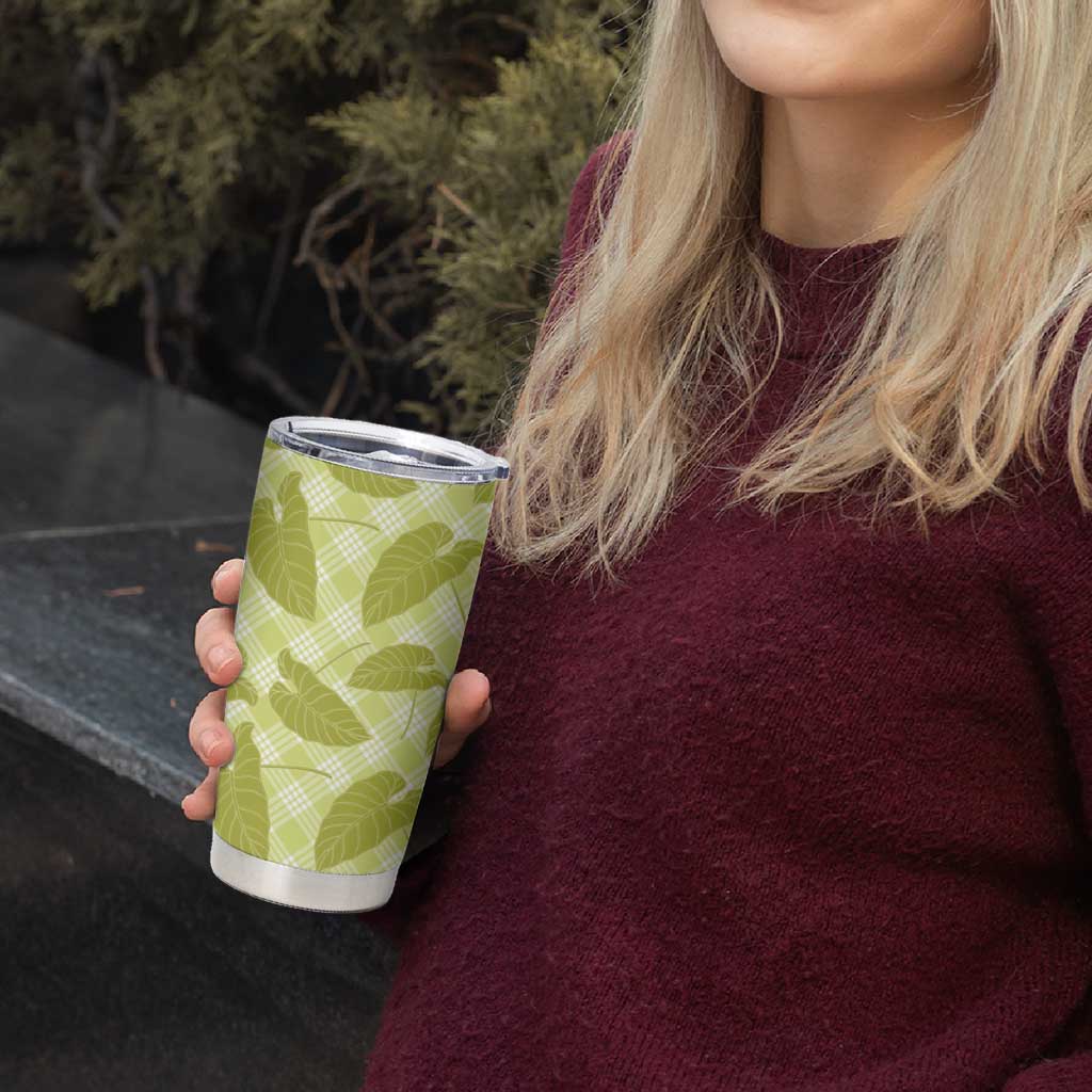 Lime Green Hawaii Kalo Palaka Motifs Tumbler Cup Hawaiian Taro Leaves Elegant Vibes LT14 - Polynesian Pride
