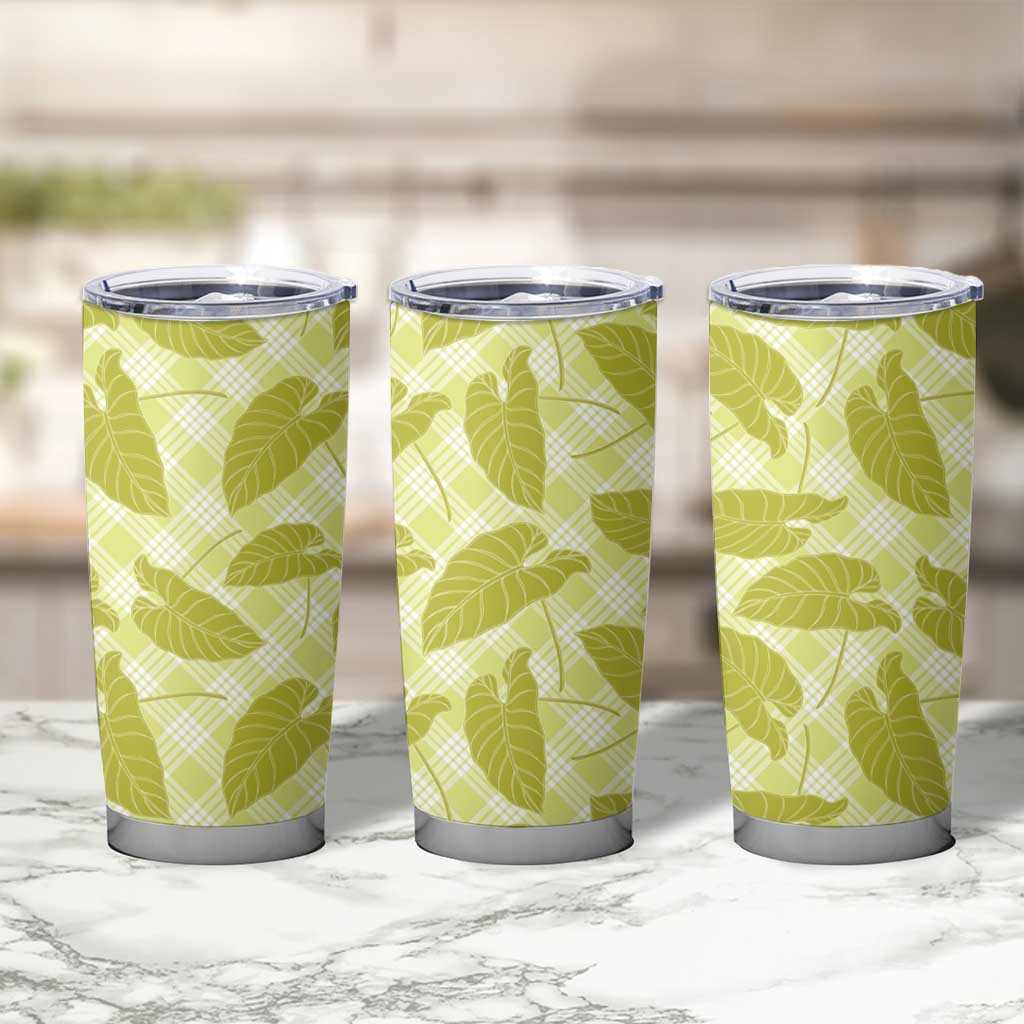 Lime Green Hawaii Kalo Palaka Motifs Tumbler Cup Hawaiian Taro Leaves Elegant Vibes LT14 - Polynesian Pride