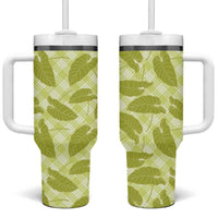 Lime Green Hawaii Kalo Palaka Motifs Tumbler With Handle Hawaiian Taro Leaves Elegant Vibes LT14 One Size: 40 oz Lime Green - Polynesian Pride