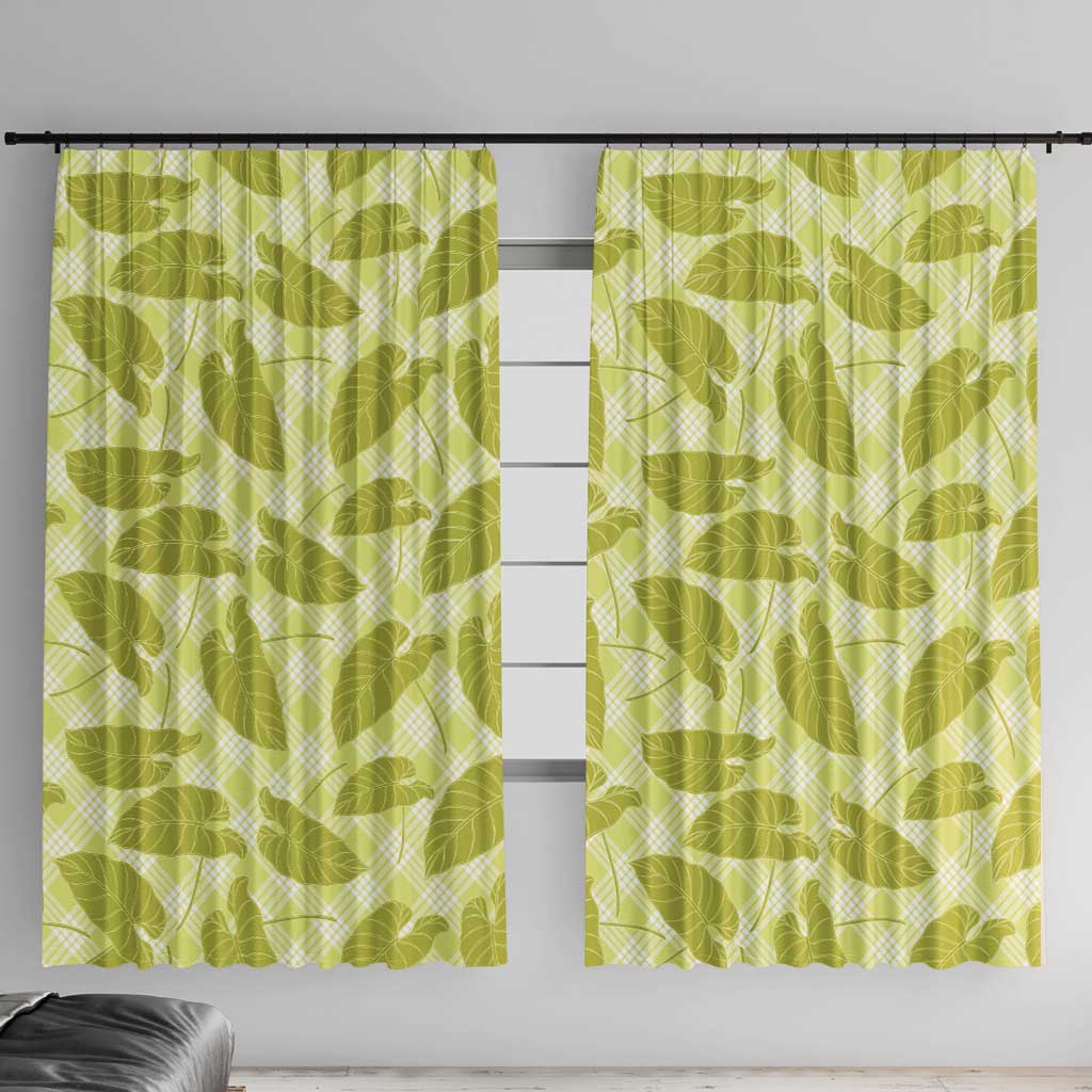 Lime Green Hawaii Kalo Palaka Motifs Window Curtain Hawaiian Taro Leaves Elegant Vibes LT14 With Hooks Lime Green - Polynesian Pride