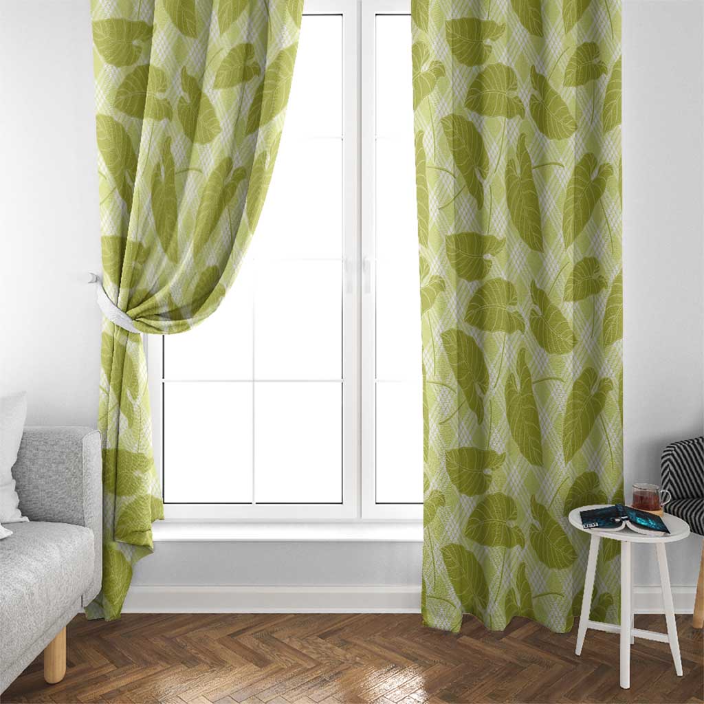 Lime Green Hawaii Kalo Palaka Motifs Window Curtain Hawaiian Taro Leaves Elegant Vibes LT14 - Polynesian Pride