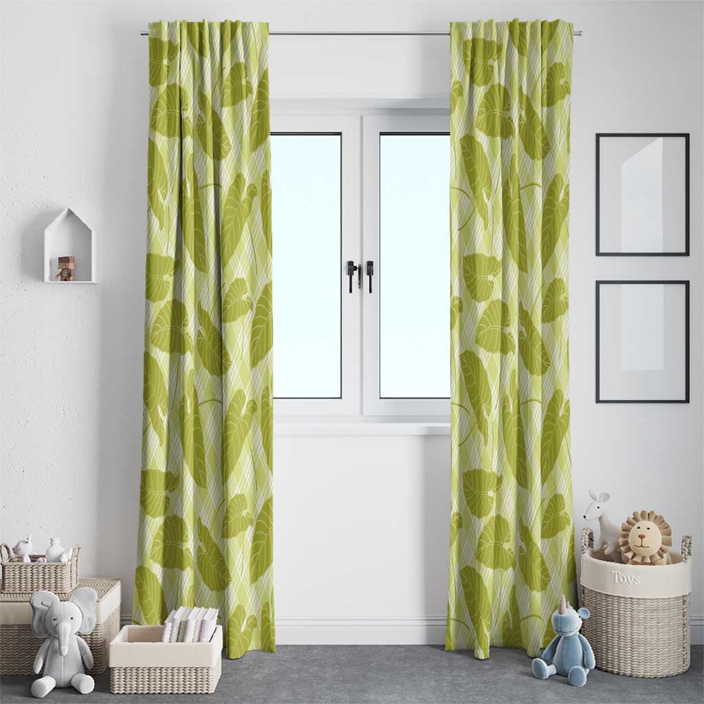 Lime Green Hawaii Kalo Palaka Motifs Window Curtain Hawaiian Taro Leaves Elegant Vibes LT14 - Polynesian Pride