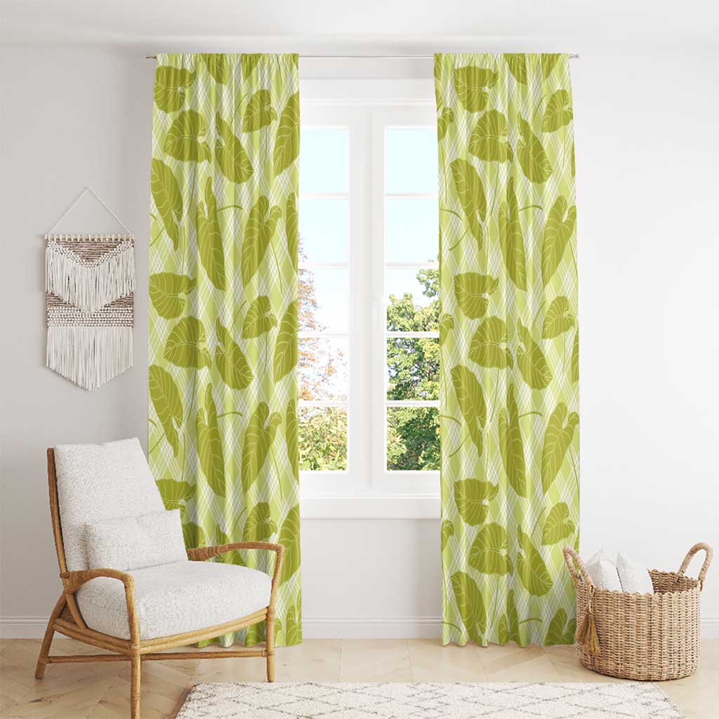 Lime Green Hawaii Kalo Palaka Motifs Window Curtain Hawaiian Taro Leaves Elegant Vibes LT14 - Polynesian Pride